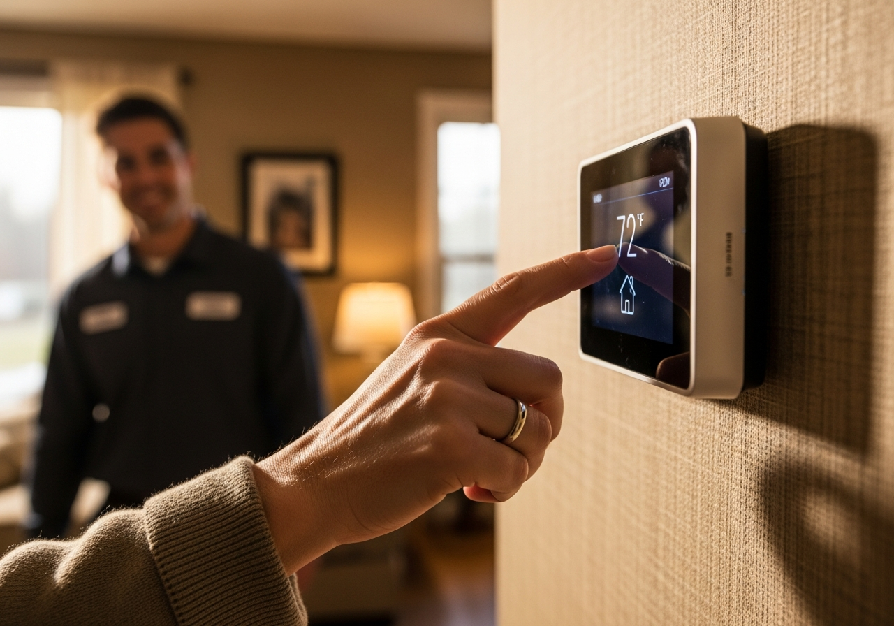 Homeowner adjusting a smart thermostat