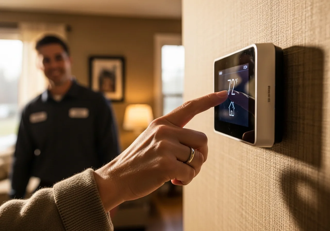 Homeowner adjusting a smart thermostat